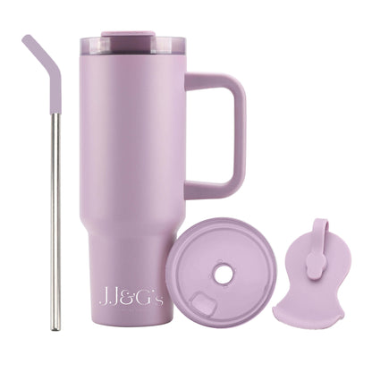 JJ&G’s 40oz Tumbler with Straw and Lid  (Light Purple) | 1.2 litres | Insulated Thermal Stainless Steel Water Bottle Travel Mug | Large Iced Coffee Cup with Handle | UK